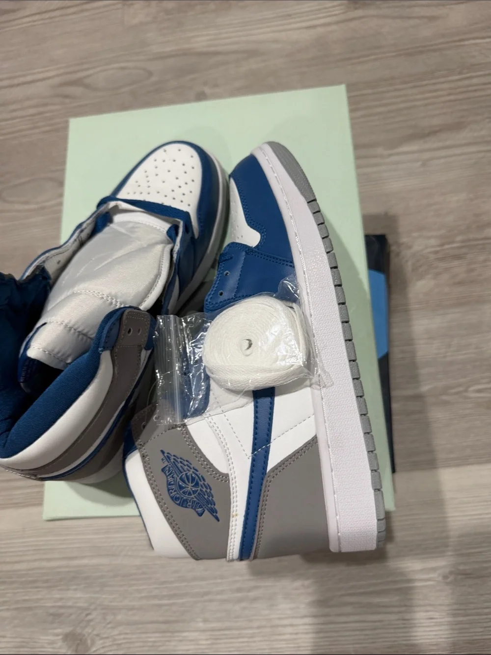 Jordan High-Top Sneakers in Blue, White & Gray